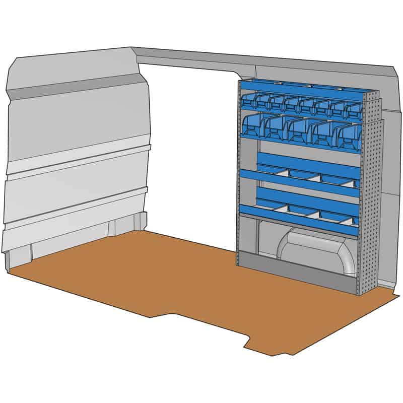 Aménagement utilitaire avec rayonnage et bacs plastiques – grand volume L2H2/L3H3 (KF101)