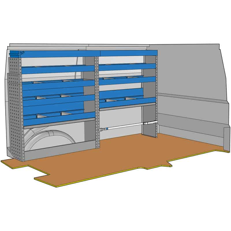 Composition pour JUMPY M - EXPERT STANDARD(L2) - VIVARO 2019(L2) - PROACE MOYEN(L1) - TRAFIC L1 - T6 L1 - CUSTOM L1 - VITO L1 :
1 Couvre-Passage de roue ouvert avec arrêt de charges
1 Couvre-Passage de roue ouvert avec sangle de maintien
5 Étagères avec 2 cloisons amovibles + tapis
1 Profilé extensible supérieur avec petite porte
1 Lot visserie / fixations
Dimensions : L 2028 x H 1108 x P 310/260mm
Poids :  54.26 Kg
