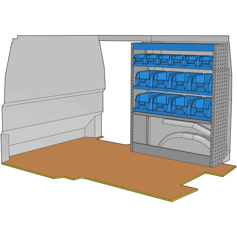 Composition pour JUMPY M - EXPERT STANDARD(L2) - VIVARO 2019(L2) - PROACE MOYEN(L1) - TRAFIC L1 - T6 L1 - CUSTOM L1 - VITO L1 :
1 Couvre-Passage de roue ouvert avec arrêt de charges
2 Rayonnages avec 4 bacs plastiques amovibles
1 Rayonnage avec 6 bacs plastiques amovibles
1 Étagère finale avec 2 cloisons amovibles + tapis
1 Lot visserie / fixations
Dimensions : L 1014 x H 1224 x P 310/260mm
Poids : 29.51 Kg
