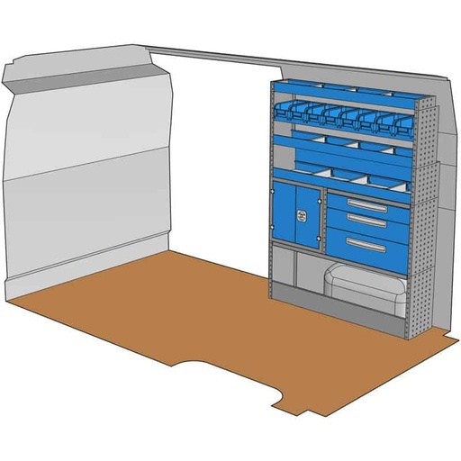 [KF106] Composition pour MASTER L2H2 - BOXER JUMPER DUCATO L2H2 - SPRINTER L2H2 - CRAFTER L3H3 - TRANSIT 2T L2H2 :
1 Couvre-Passage de roue ouvert avec arrêt de charges
1 Armoire avec serrure à clef + 1 rayon intérieur
1 Tiroir sur glissières H 108mm complet avec 2 cloisons amovibles + tapis
1 Tiroir sur glissières H 144mm complet avec 2 cloisons amovibles + tapis
1 Tiroir sur glissières H 216mm complet avec 2 cloisons amovibles + tapis
2 Étagères avec 3 cloisons amovibles + tapis
1 Rayonnage avec 8 bacs plastiques amovibles
1 Étagère finale avec 3 cloisons amovibles + tapis
1 Lot visserie / fixations
Dimensions : L 1268 x H 1692 x P 310/260/210mm
Poids : 72 Kg