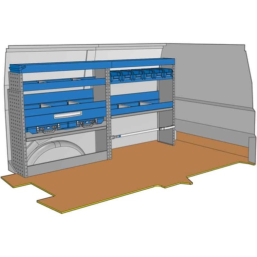 [KF54] Composition pour JUMPY M - EXPERT STANDARD(L2) - VIVARO 2019(L2) - PROACE MOYEN(L1) - TRAFIC L1 - T6 L1 - CUSTOM L1 - VITO L1 :
1 Couvre-Passage de roue ouvert avec arrêt de charges
1 Couvre-Passage de roue ouvert avec sangle de maintien
1 Plateau coulissants avec 2 Mallettes métalliques type visserie complètes de bacs
1 Tiroir sur glissières 108mm
3 Étagères avec 2 cloisons amovibles + tapis
1 Rayonnage avec 6 bacs plastiques amovibles
1 Profilé extensible supérieur avec petite porte
1 Lot visserie / fixations
Dimensions : L 2028 x H 1124 x P 310/260/210mm
Poids :  63.12 Kg