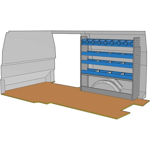 [KF71] Composition pour JUMPY XL - EXPERT LONG(L3) - VIVARO 2019(L3) -PROACE LONG(L2) - TRAFIC L2 -  T6 L2 - CUSTOM L2 :
1 Couvre-Passage de roue ouvert avec arrêt de charges
3 Étagères avec 3 cloisons amovibles + tapis
1 Rayonnage final avec 8 bacs plastiques amovibles
1 Lot visserie / fixations
Dimensions : L 1268 x H 1188 x P 260/210mm
Poids : 27.77 Kg